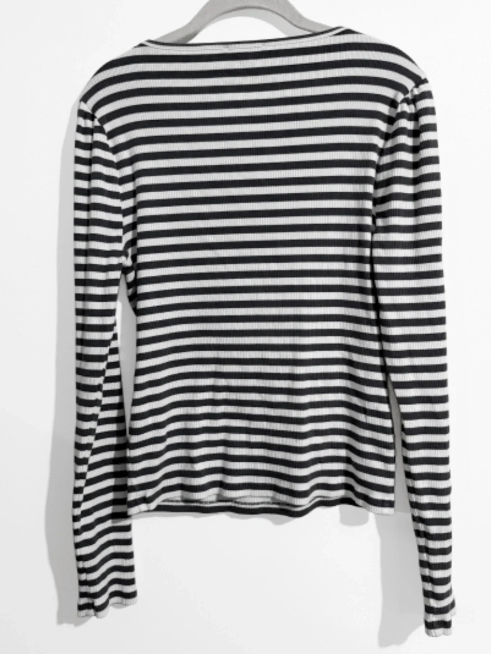 J. Crew Navy and White Stripe Ribbed Stretch Square Neck Top Size Extra Large